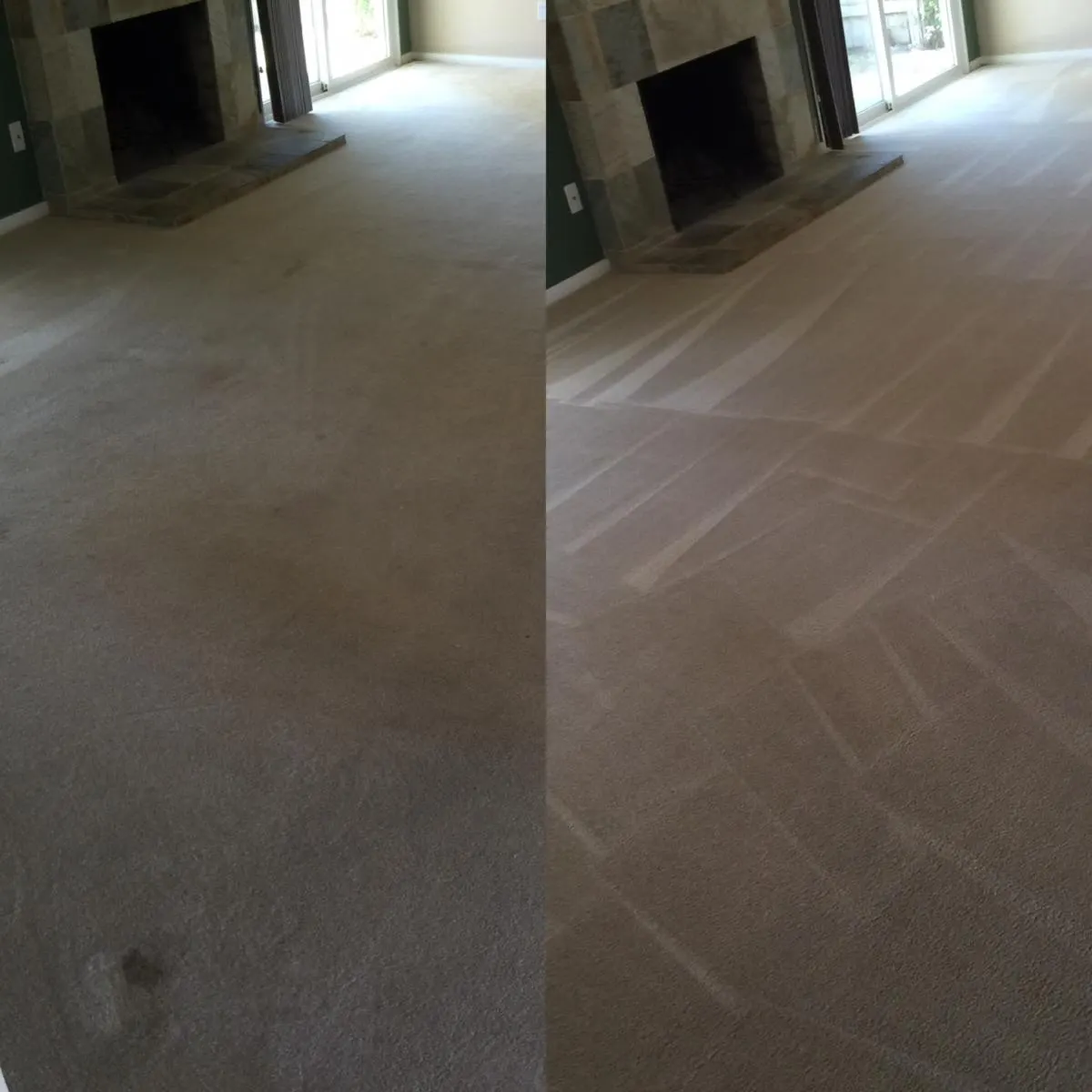 Carpet before and after odor and soil removal Carpet before and after odor and soil removal