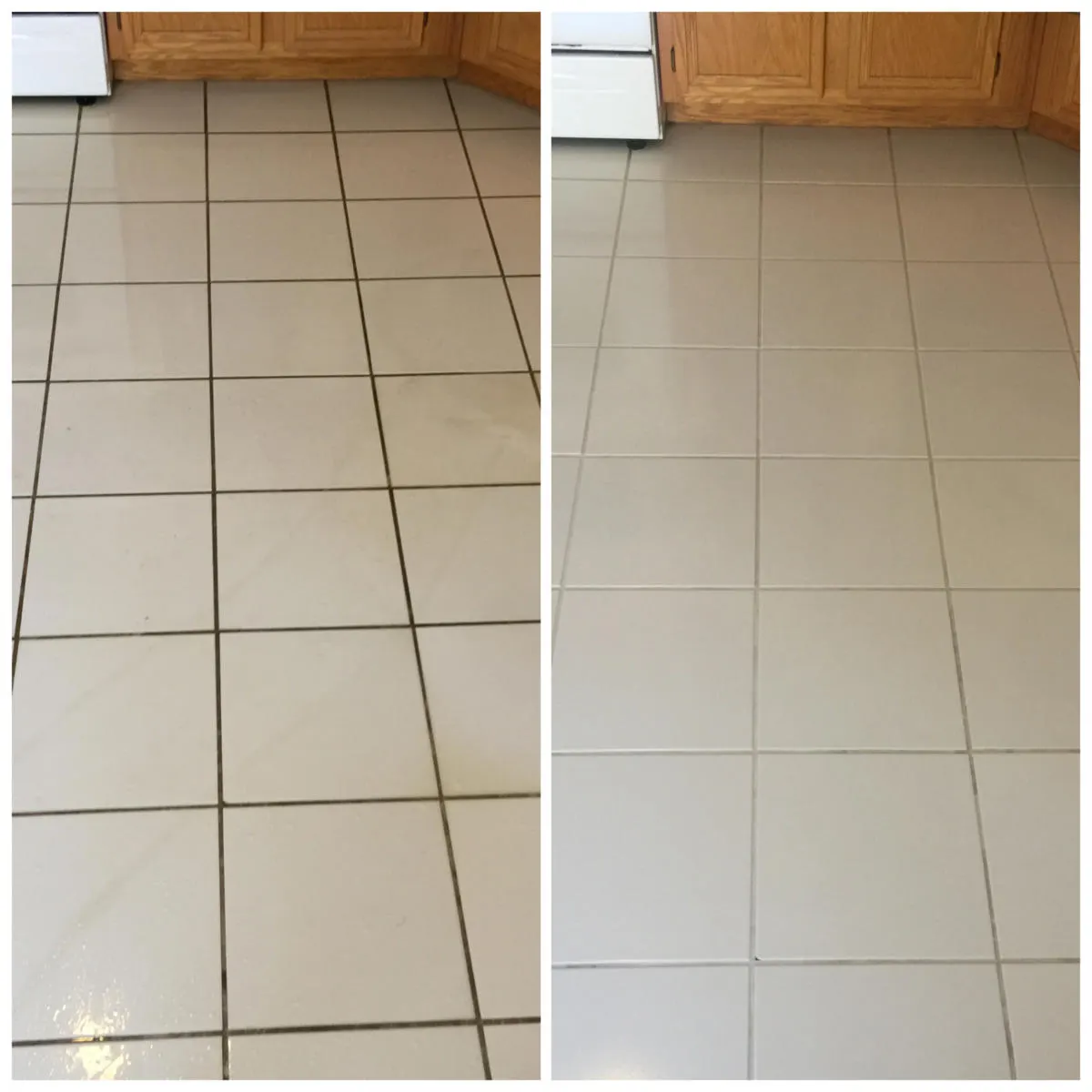 White tile grout restored after cleaning